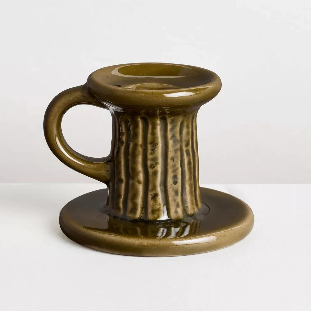 

2.3"x3.25" Decorative Fall Taper Candle Holder with Handle,Antique Vintage Rustic Ceramic Candle Sticks Holder for Home Decor