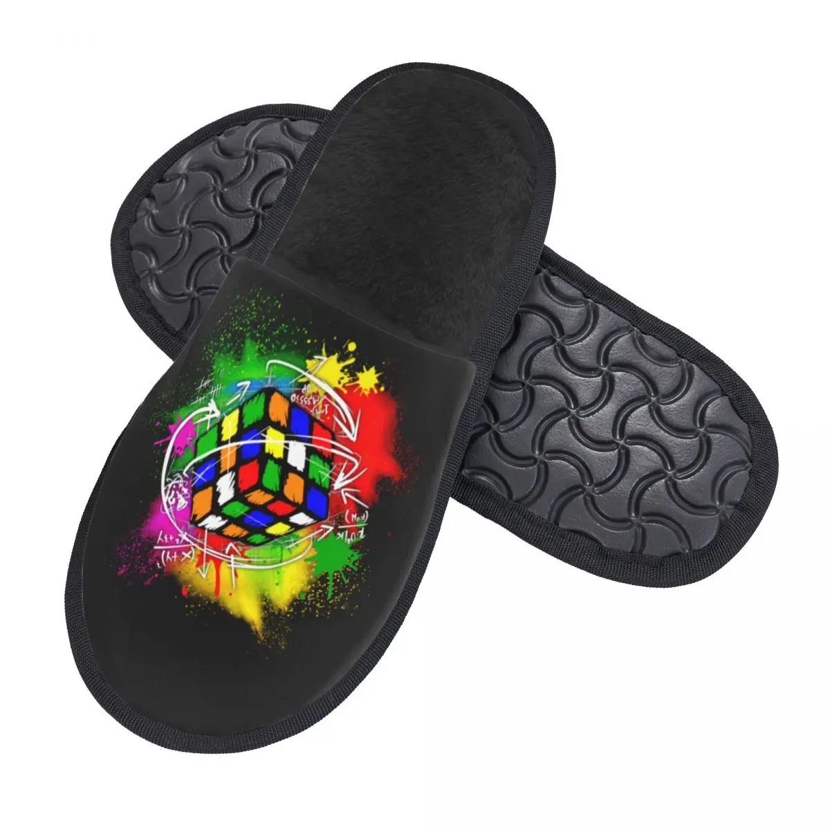 Custom Print Women Vintage Rubix Rubiks Cube Math Lover House Slippers Cozy Warm Memory Foam Fluffy Slipper Indoor Outdoor Shoes