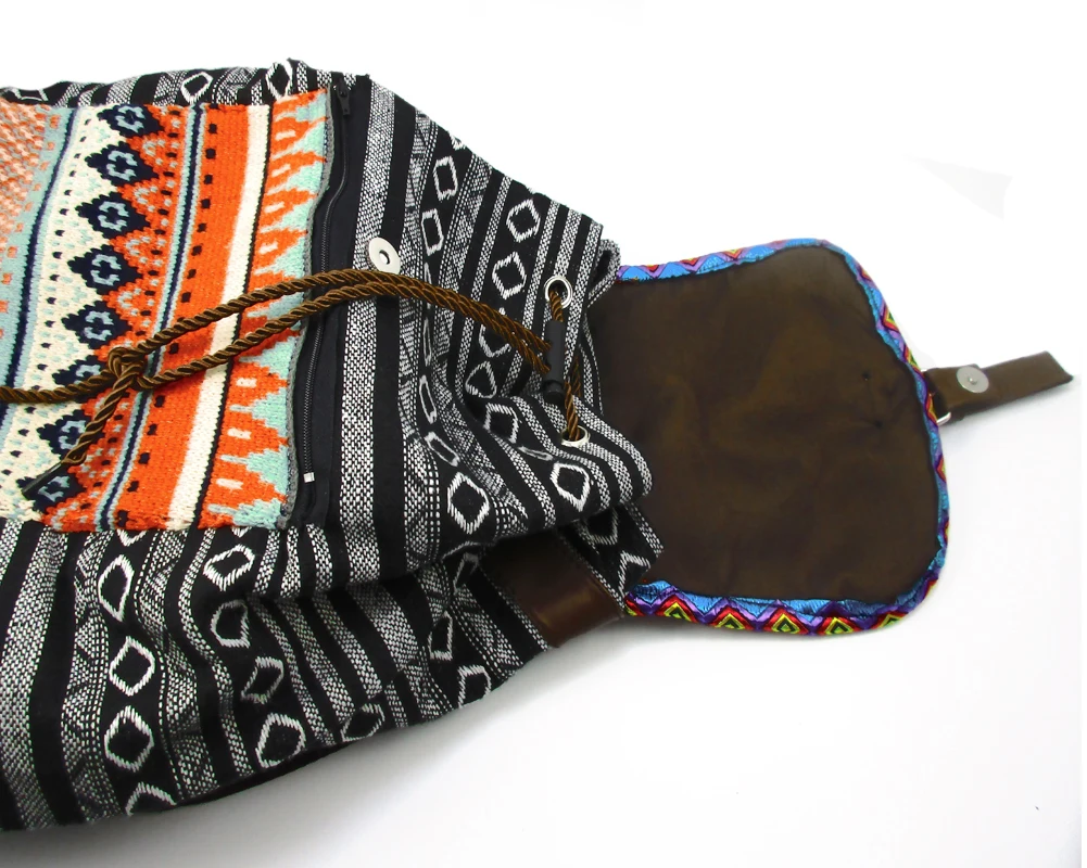 Tribal Vintage Hippie Colorful Travel Backpack Bag For Women Embroidery Pom Charm Hmong Ethnic Bohemian Boho Rucksack SYS-594