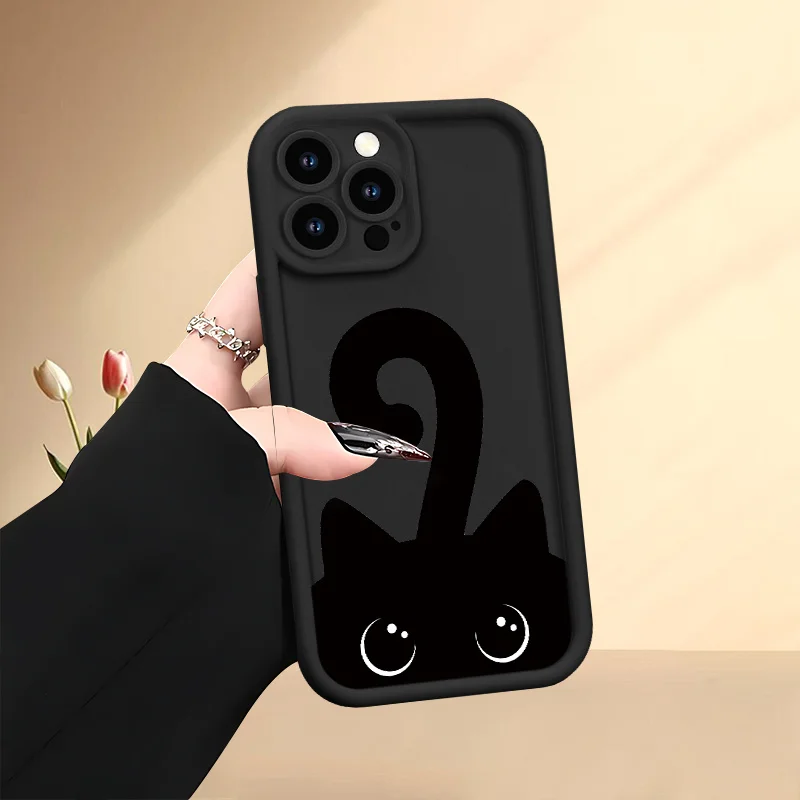 

Black cat has a raised tail pattern phonecase for iPhone 16 15 14 13 12 11 Pro/ Max/Plus shock-proof rear cover anti-fingerprint