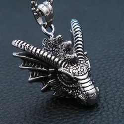 Vintage Vikings Dragon Pendant Necklace Mens 316L Stainless Steel Animal Head Biker Necklaces Punk Dragon Pendant Jewelry Gifts