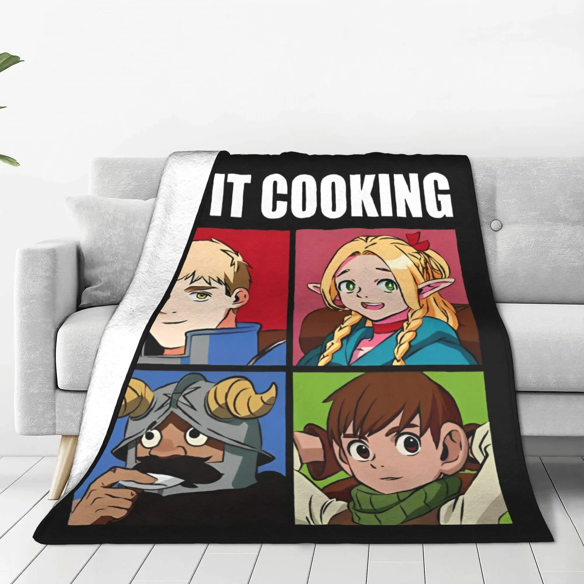 Delicious in Dungeon Anime Blanket Multiple Sizes Warm Cozy Fluffy Senshi Marcille Laios Chilchuck Throw Blankets for Couch