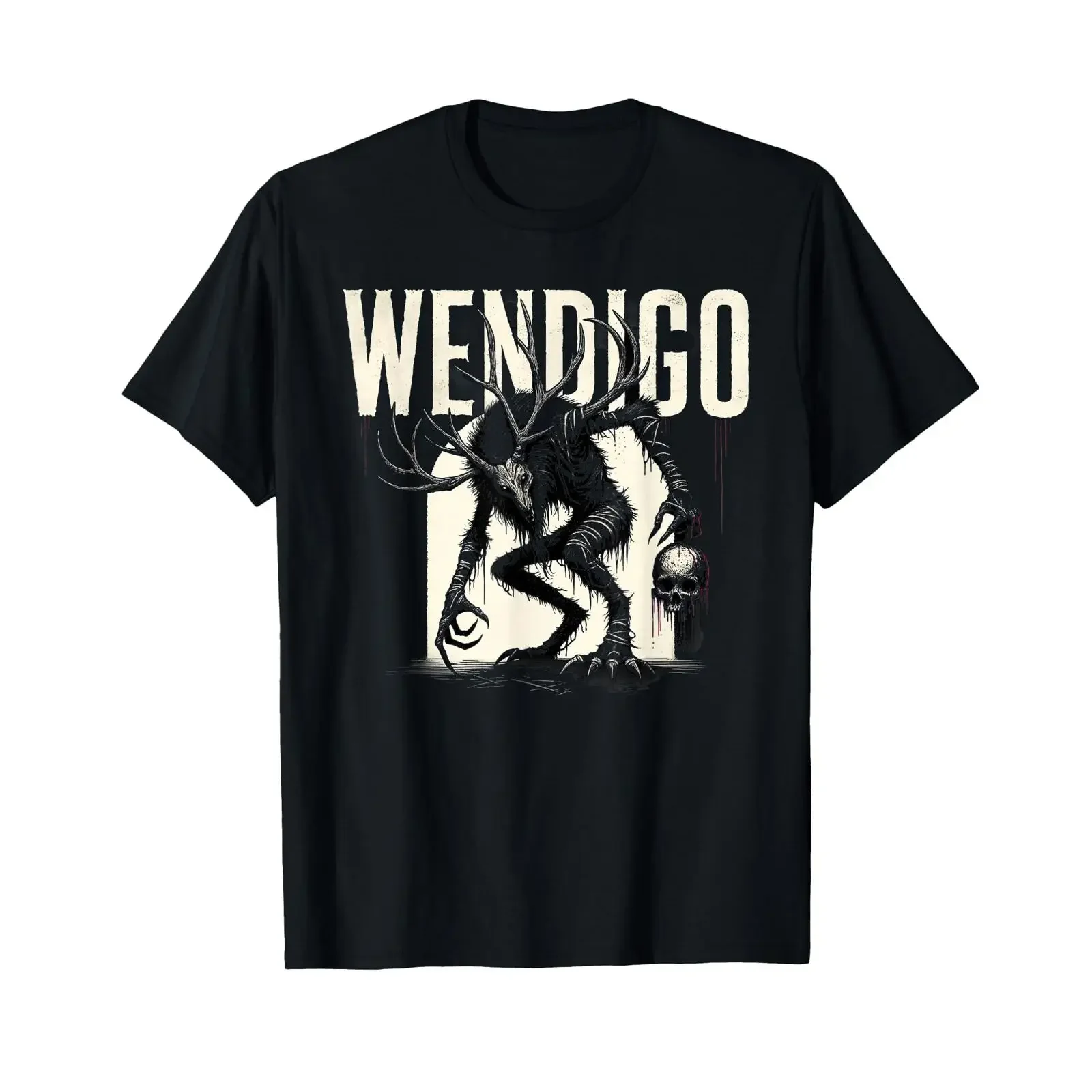Wendigo Monster Skinwalker Cryptid Evil Horror T Shirt vintage Washed Unisex Soft graphic Comfortable Stylish homme Stretched
