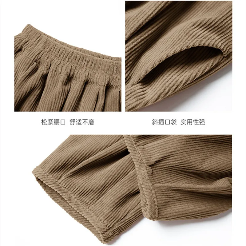 2024 Winter New Kids Fleece Lining corduroy Trousers Boys\' thicken warm Lantern pants Korean style Girls\' loose harem pants