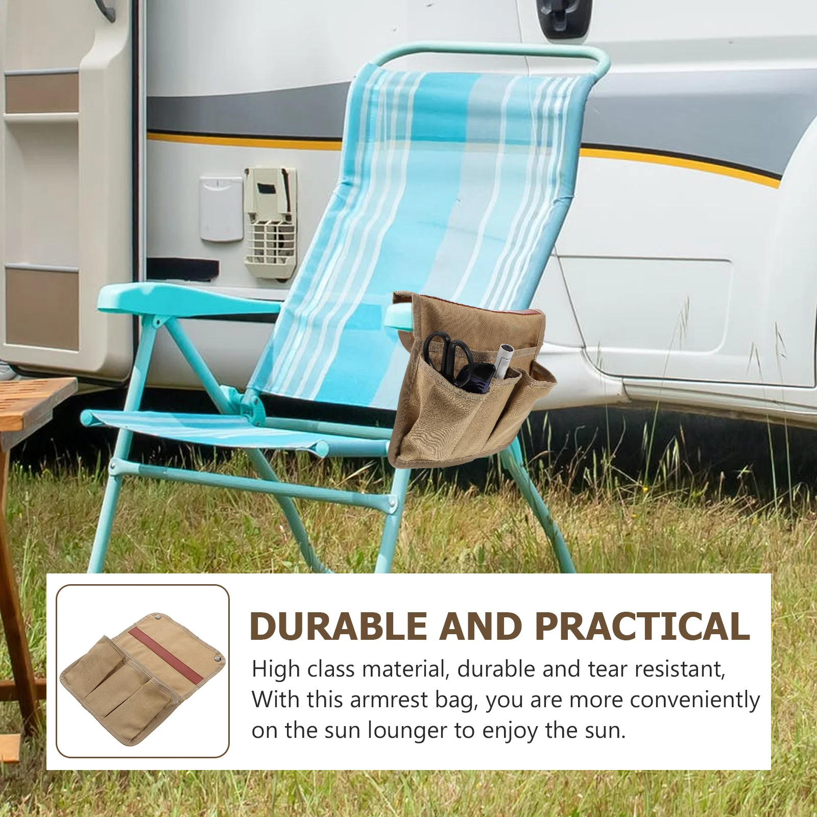 

Outdoor Storage Bag Chair Hanging Armchair Khaki Armrest Pouch Camping Accessories