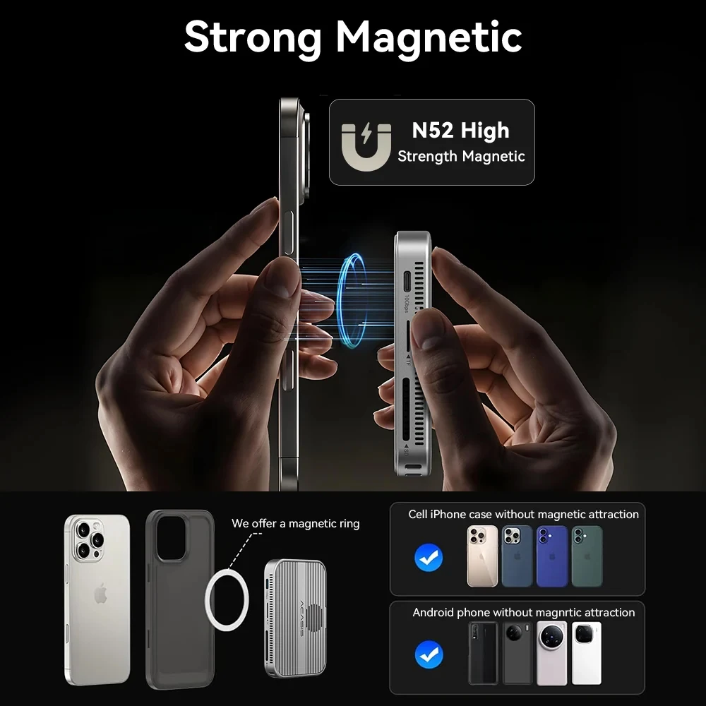 Acasis 10Gbps Magnetic M.2 NVMe SSD Enclosure USB C Docking Station HDMI 4K 60Hz SD TF Cooling Fan For iPhone15 16 17 18 Pro