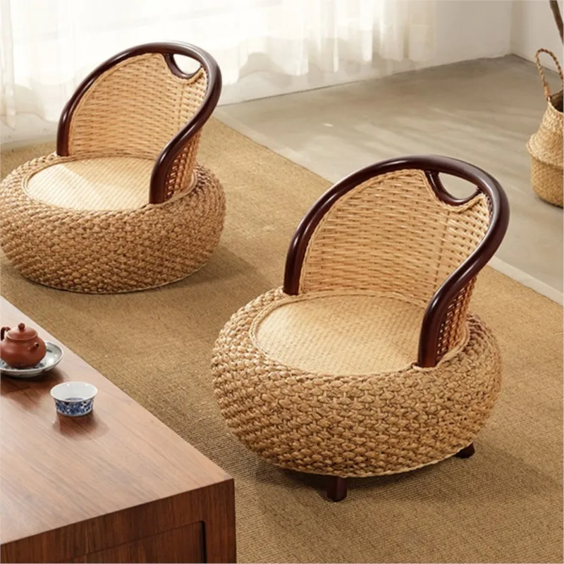 MOMO Tembel Sandalye Ev Balkon Küçük Tabure Oturma Odası Kanepe Sandalye Yuvarlak Tabure Ev Japon Rattan Tatami Arkalığı Futon