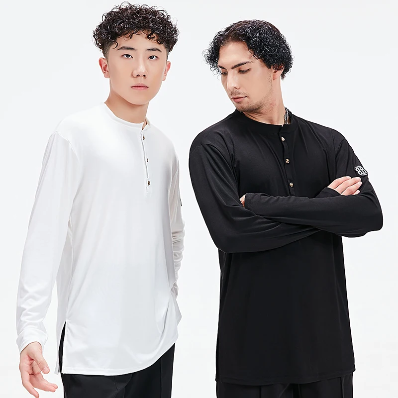 เสื้อเต้นลาตินชาย แขนยาว รุ่นใหม่ ปี 2025 เสื้อยืดสำหรับผู้ใหญ่ ฝึกซ้อมเต้นรูมบ้า ซัลซ่า ชุดเต้นรำ เสื้อยืดสำหรับเล่นกีฬาเต้นรำ รุ่น BL17758