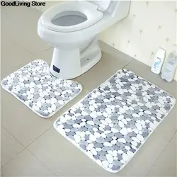 2pcs/set Cotton Gray Stone Absorbent Soft Bath Pedestal Mat Toilet Non-Slip Floor Rugs Sets Washable Home Decor