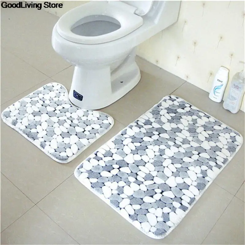 2pcs/set Cotton Gray Stone Absorbent Soft Bath Pedestal Mat Toilet Non-Slip Floor Rugs Sets Washable Home Decor