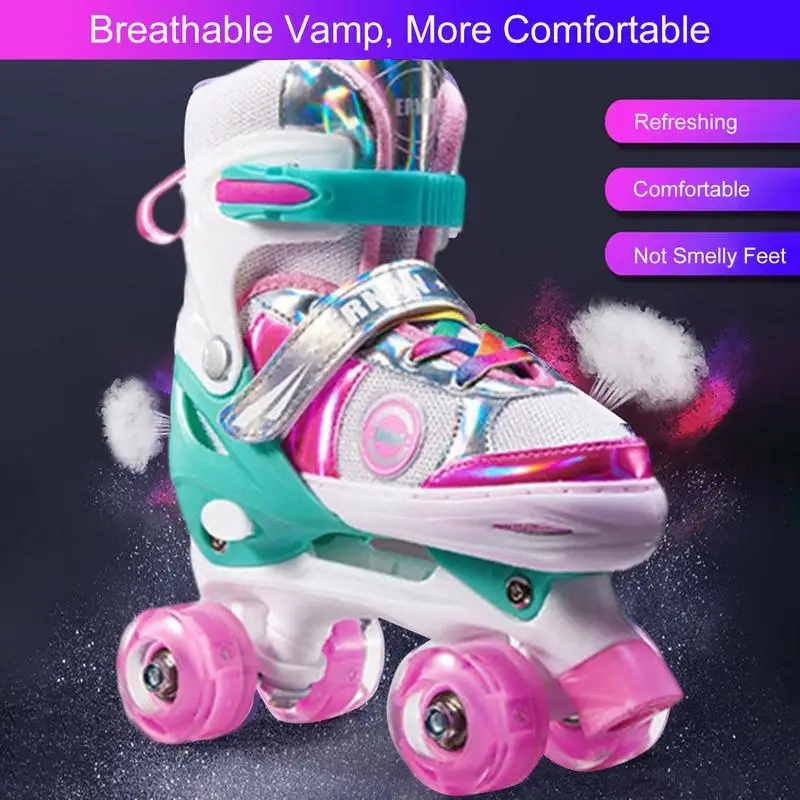 Kids Double-row Roller Skates Adjustable Sport Flash Shoes Children kating 4-Wheel Roller Shoes Boy Girl Roller Skating Shoes