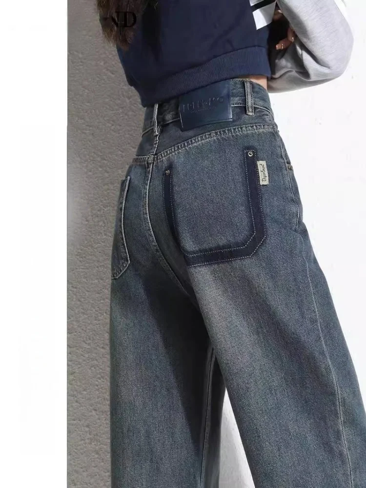 

Женские джинсы с высокой талией и широкими штанинами, прямого кроя, утягивающие, узкая версия, для фигуры типа «груша», осенние, цвет цементный серый.