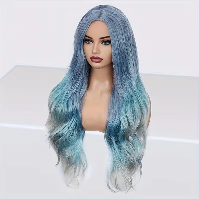 Graduated color wavy curly hair synthetic wig, Halloween party cosplay role-playing wig, daily wig, hot wire wig headband