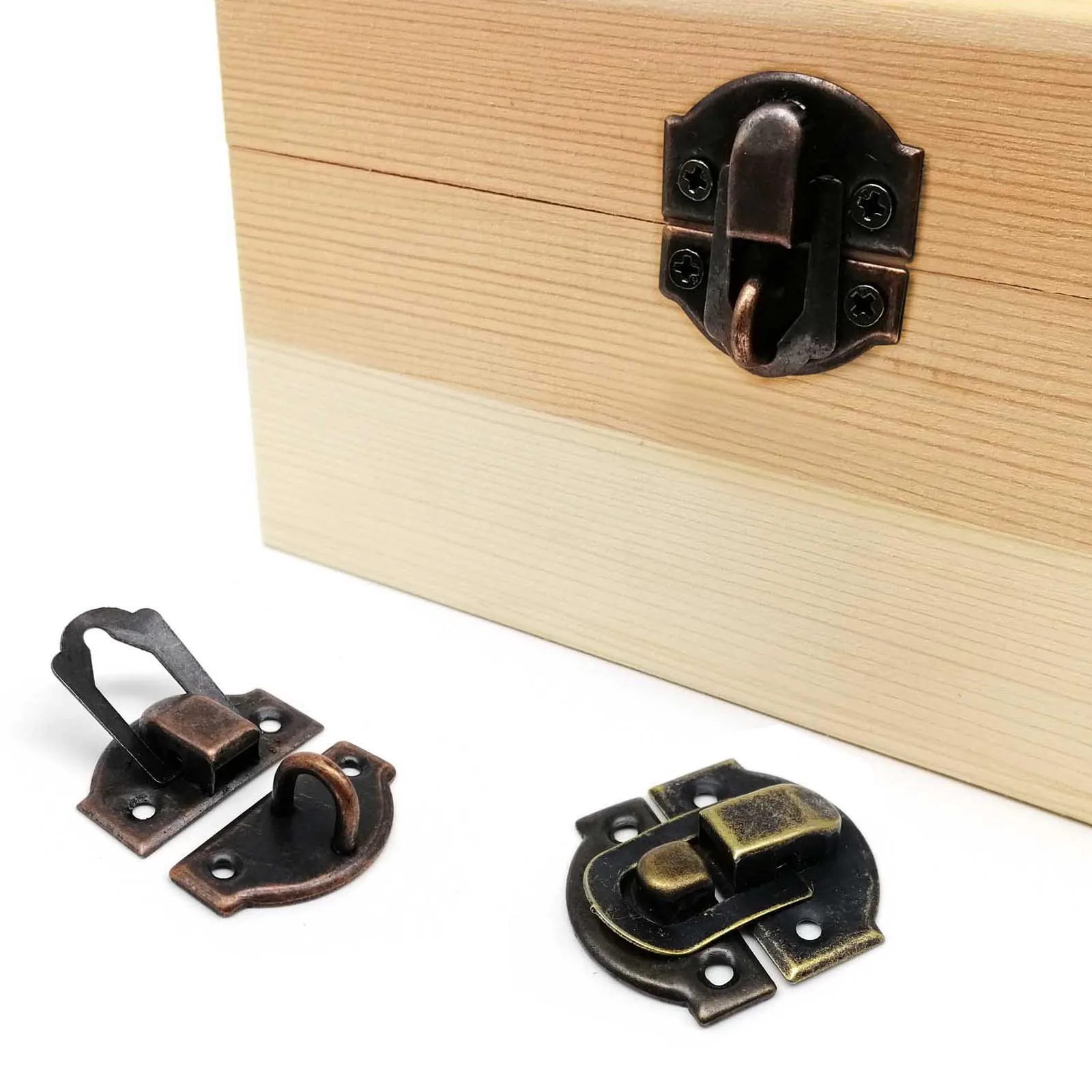 12pcs Mini Small Gold Silver Bronze Jewelry Chest Gift Wine Wooden Box Case Toggle Latch Hasp Hook Can Lock Lockable With Screws