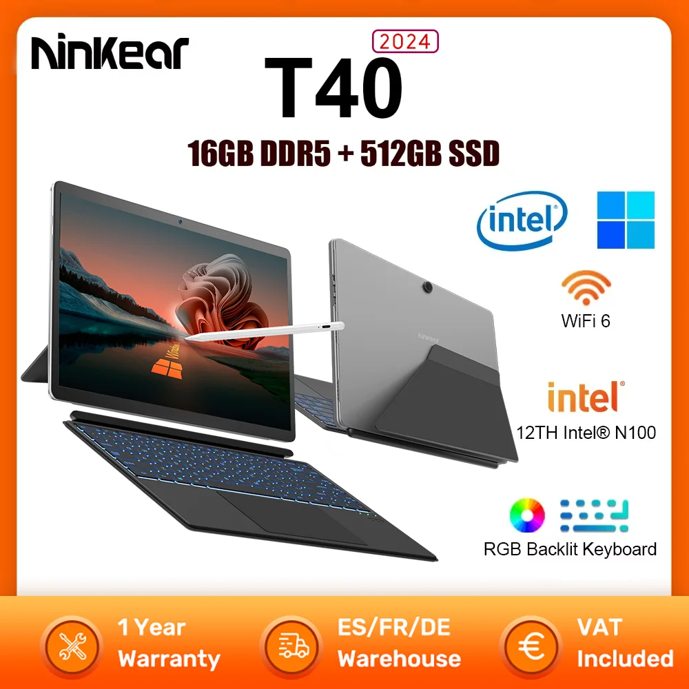 Ninkear t40 Laptop 2 in 1 Touchscreen Tablet Notebook Intel n100 14 Zoll fhd 16GB DDR5 512GB SSD