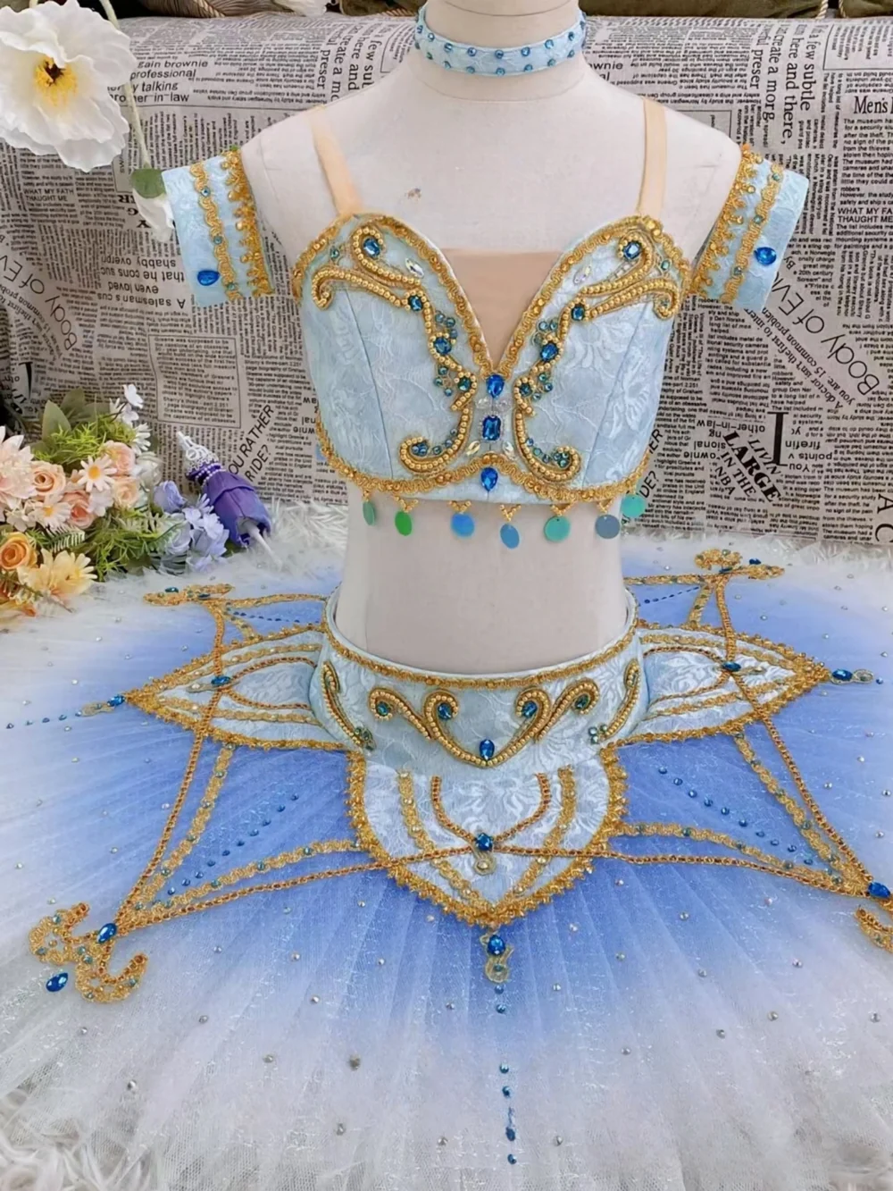 2024 new sky blue tutu customized split tutu performance skirt blue bird pirate and other characters high-end customization