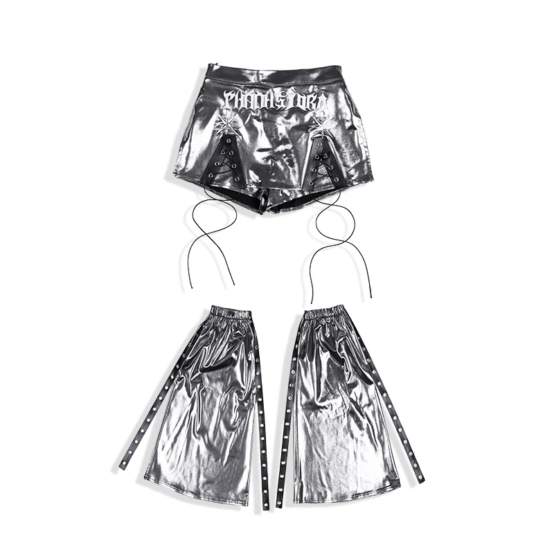 أزياء رقص الجاز مجموعات Kpop فتاة الفضة لامعة السراويل طماق الهيب هوب الأطفال الهيب هوب الرقص المرحلة ازياء ارتداء DN20658