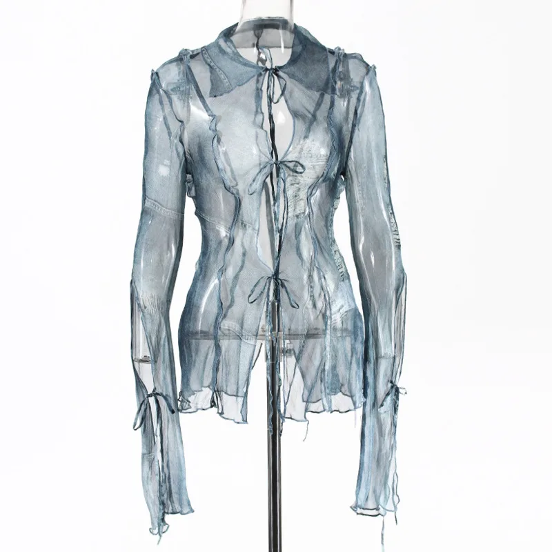 HKSH 春夏の新女性のシックな Y2K ストリートヴィンテージユーズド加工セクシーなバタフライスリーブエレガントなインシャツカジュアルトップス HK5606