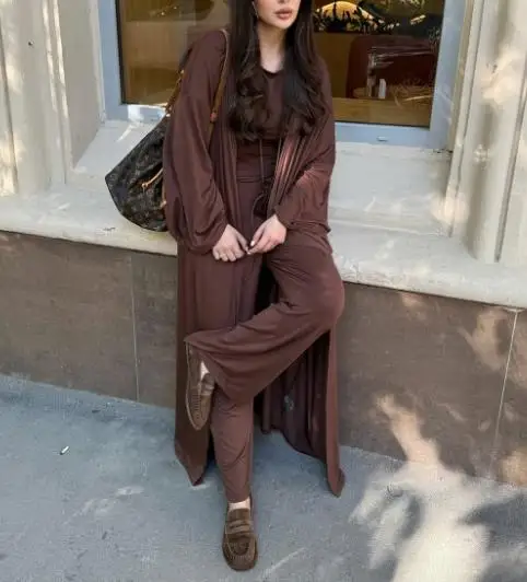 

Women's clothing 2025 autumn and winter new casual long sleeved jacket, long sleeved T-shirt, high waisted pants three piece set