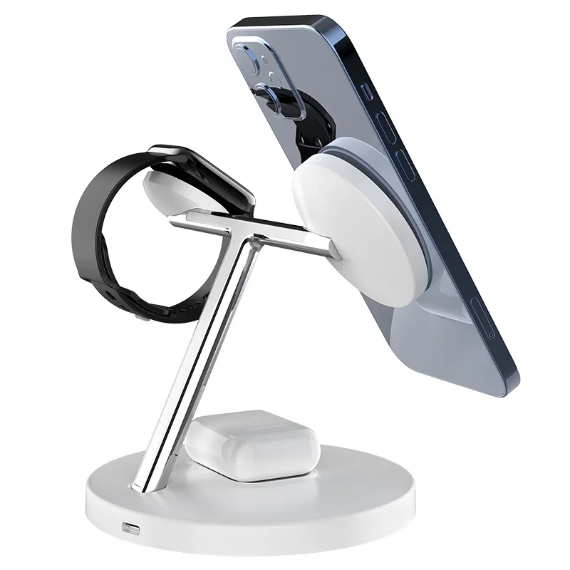 حامل شاحن لاسلكي مغناطيسي سريع ، محطة شحن Macsafe iPhone 14 13 12 Pro Max Airpods Pro Apple Watch 8 7 ، 3 in 1 ، 30W