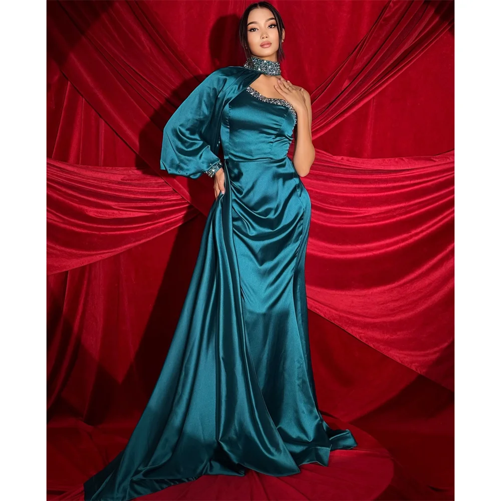 Lorrtta Satin One-Shoulder green Mermaid Evening Dress Formal Glamorous Designer Beading 2026 Customized Robes de Soirée