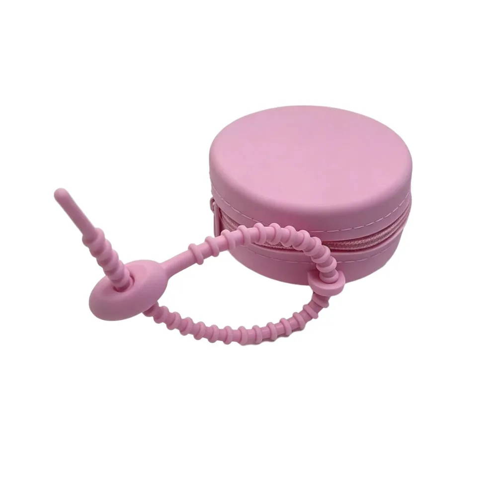 Round Silicone Storage Bag with Lanyard Multifunctional Coin Purse Solid Color Waterproof Mini Wallet Bag Pendant