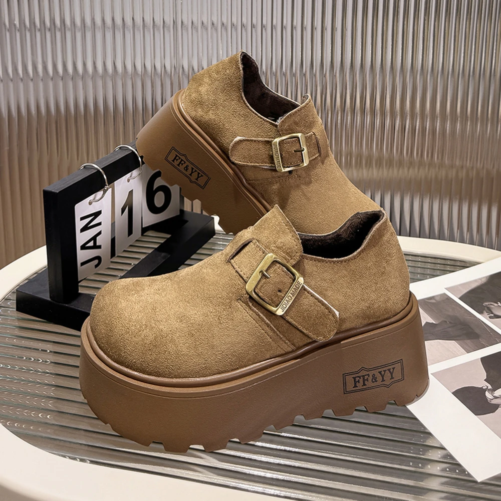 

Женская обувь Bken, новинка 2025, осень-зима, лоферы в стиле ретро с толстой подошвой, хлопковая обувь, маленький размер, на платформе с подкладкой