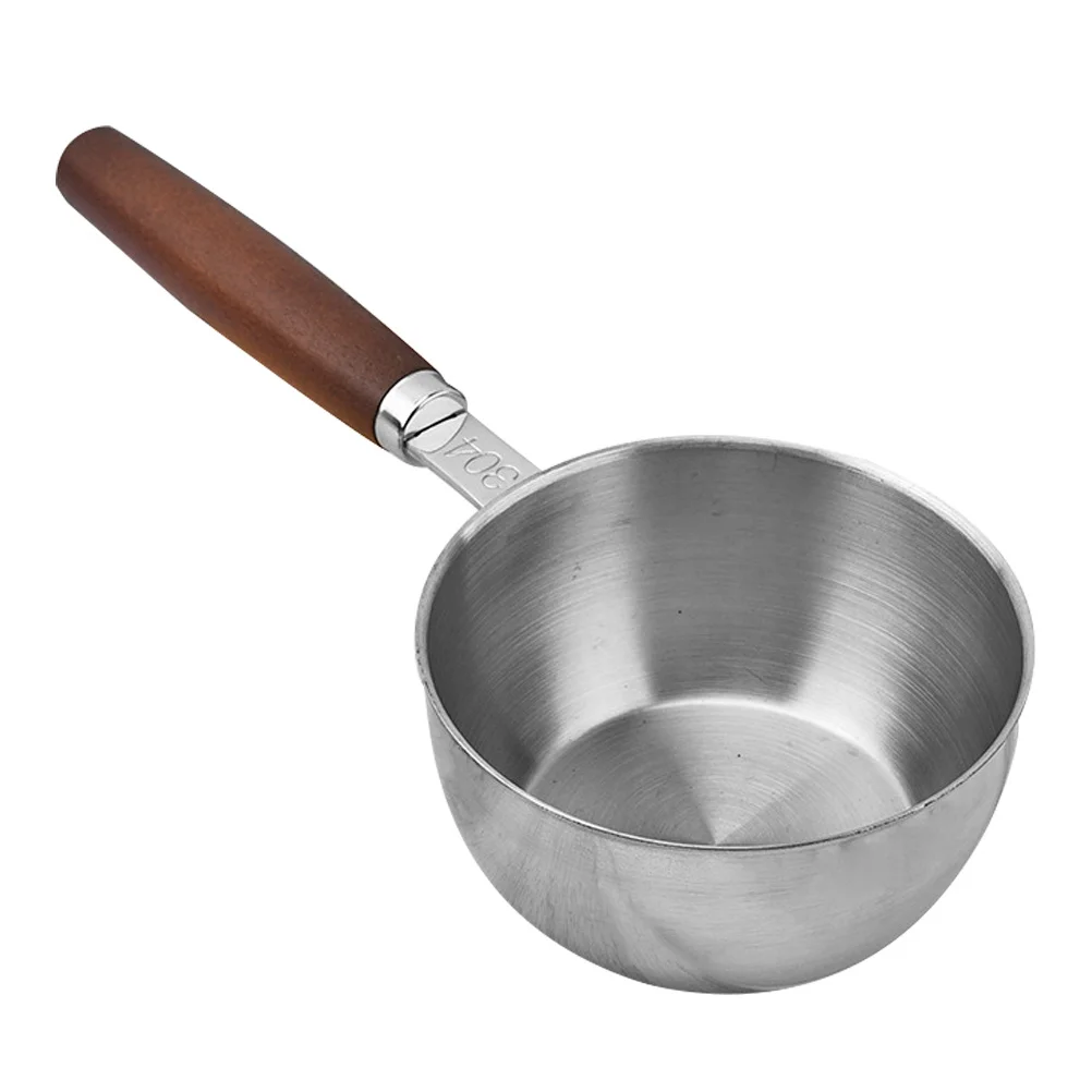 

Stainless Steel Sauce Pot Small Portable Wood Handle Heating Oil Butter Coffee Milk Warmer Melting Pouring Oil Pan