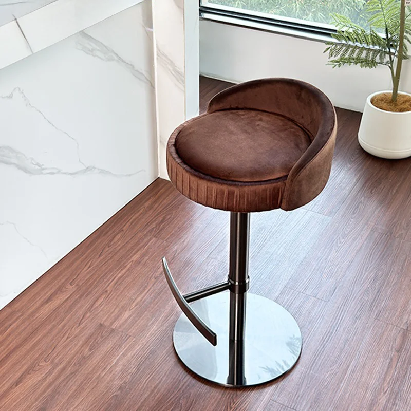 

vbAdjustable Height Modern Designer Brown Flannel Swivel Bar Stool with Stainless Steel Metal Frame for Kitchen Counter*