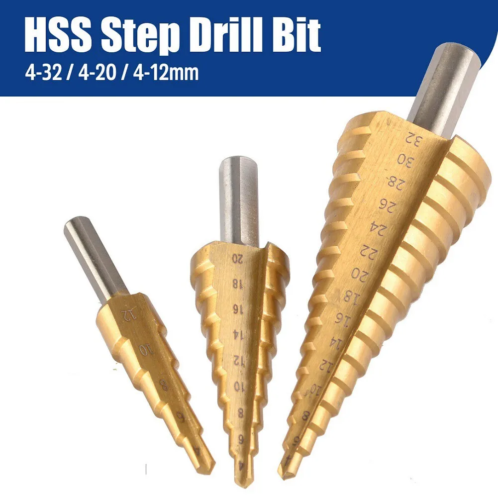 

4-32mm HSS Drill Step Cone Drill Titanium. Coated Two Flute Cut Holes Cutting Tools Power Tools Accessories For Steel Brass Wood