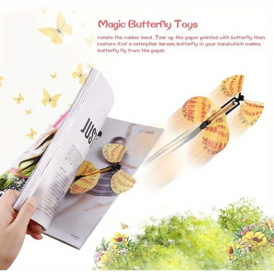 Whimsical Wind-up Flying Butterfly Bookmark Toy - Rubber Band Powered, Magic Prop, Surprise Gift for Wedding, Birthday, Party