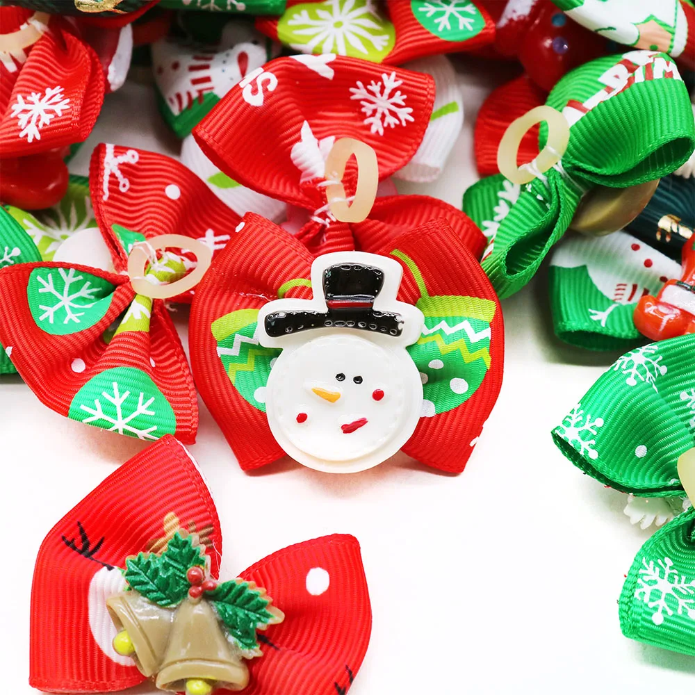 Puppy Bows 10/20/30PCS Handmade Dog Hair Accessories With Rubber Bands Christmas Party Dog Bows Pet Supplies For Dogs