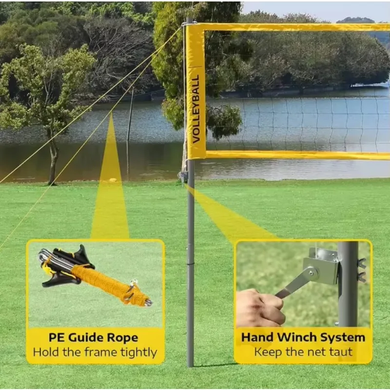 Outdoor Portable Steel & PE Volleyball Net Set System with Adjustable Height Pump Carry Bag for Beach and Backyard