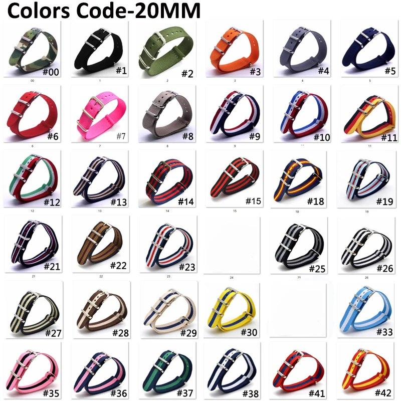 BUMVOR 20mm Sport Woven Nylon Strap Watchband Army Striped Fabric Wristband Substitution DW Watch Steel Buckle Belt
