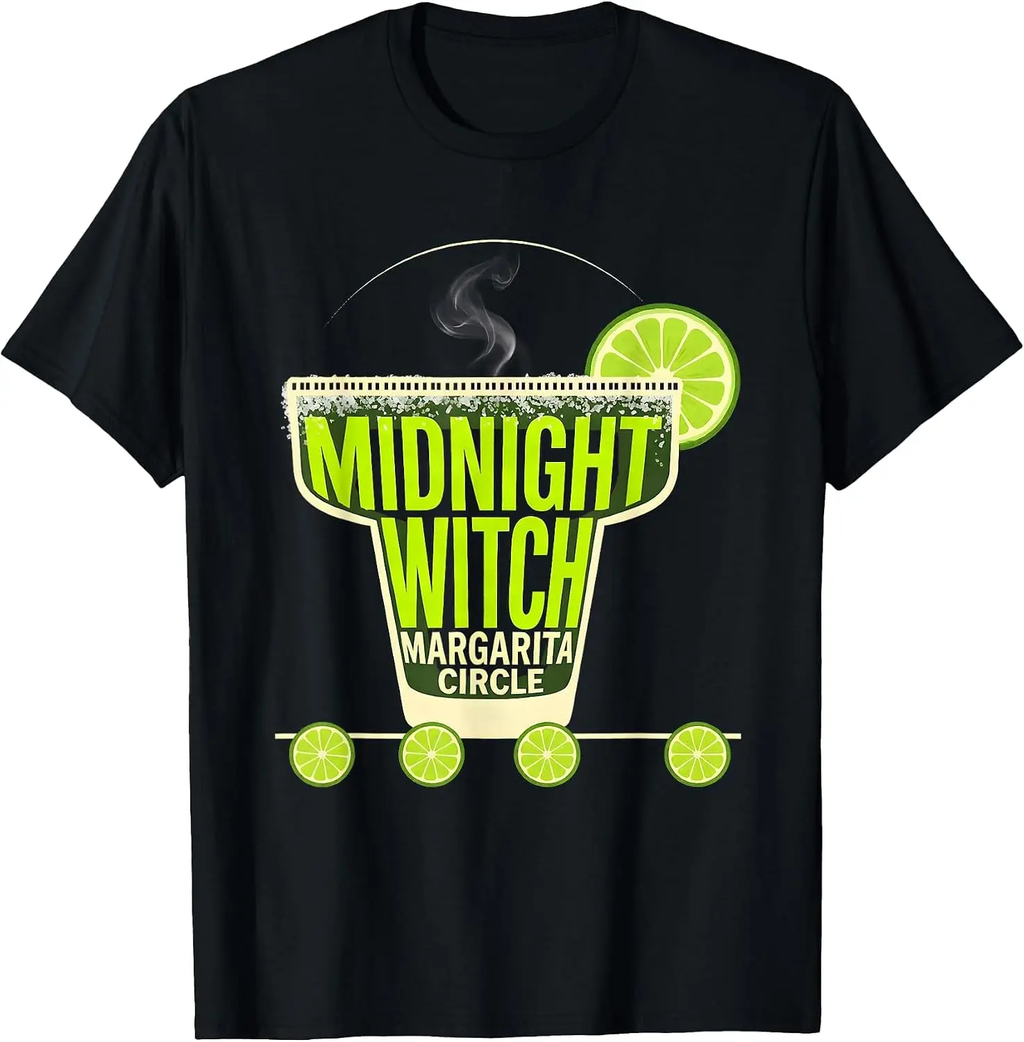 Midnight Witch Margarita Circle Funny Halloween Cocktail T-Shirt Men's Spooky Halloween Graphic Print T‑Shirt, Crew Neck Short Sleeve Casual Cotton Tee For Holiday Party Daily Street Wear.