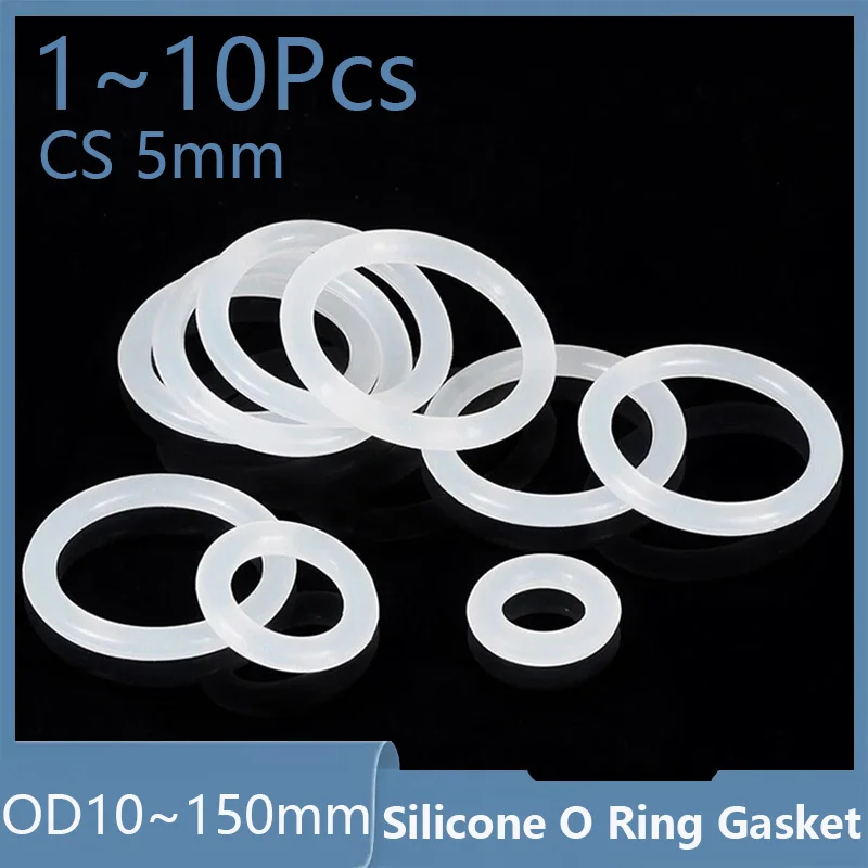 CS 5mm White Silicone O-ring VMQ Sealing Rubber Gasket OD17--150mm Heat Resistant Food Grade Silicone O-ring