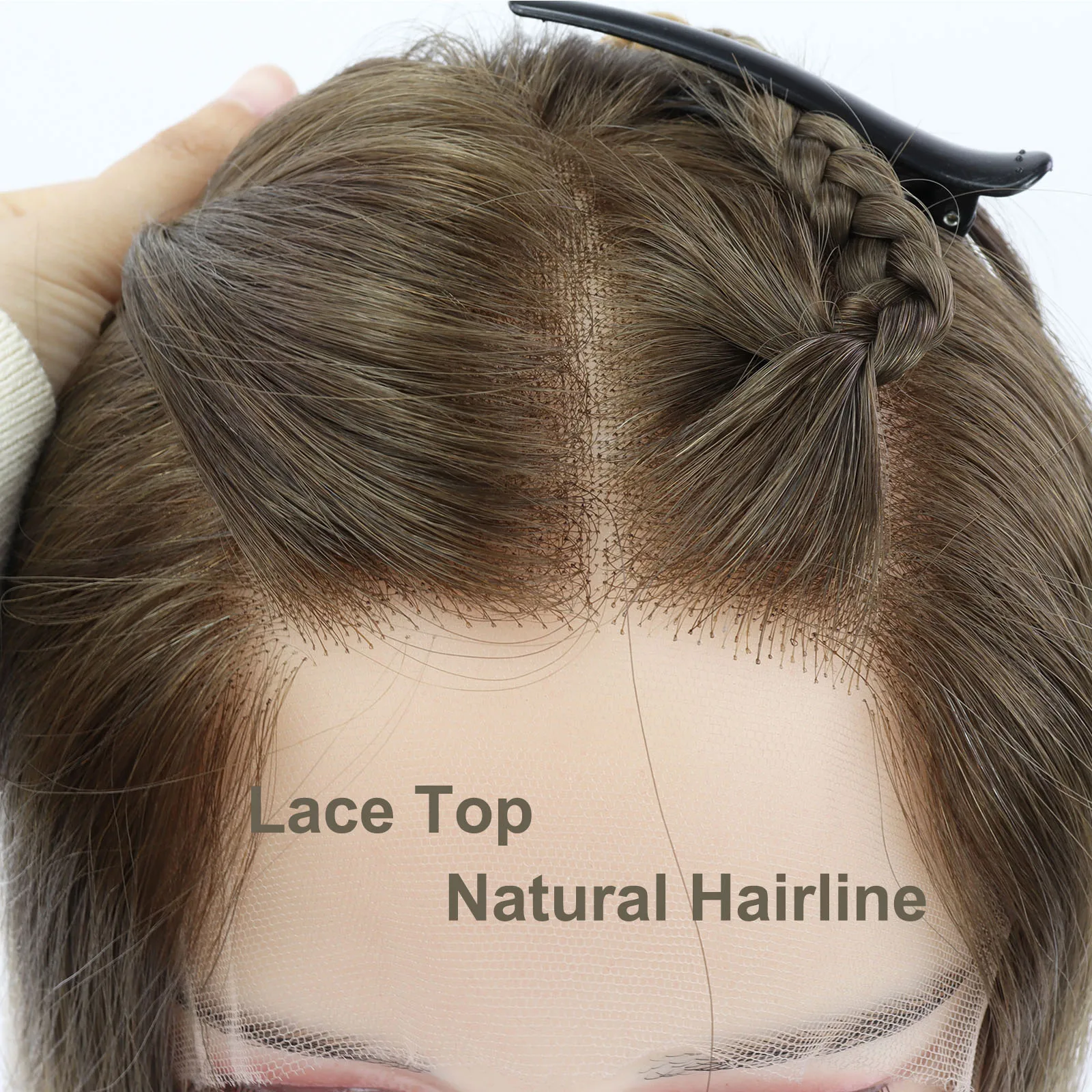 باروكة يهودية من الدانتيل مقاس 18 بوصة للنساء # باروكة شعر بشري أوروبية عذراء F4 مع دانتيل أمامي خط شعر طبيعي Sheitels Kosher #4