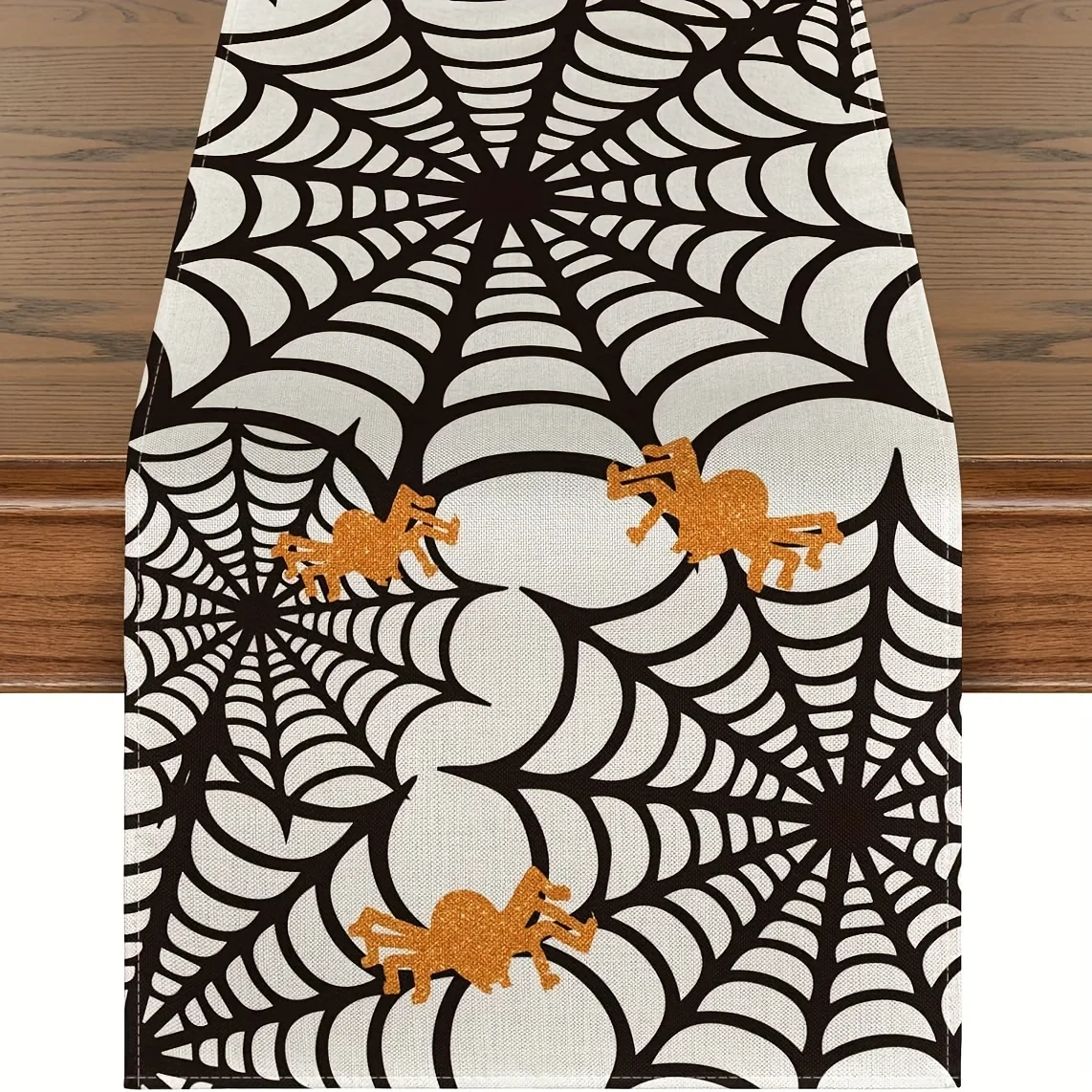 1 Halloween Theme Table Runner, Decorative Spider Web, Orange Spider, Suitable for Parties, Restaurants, Home Furnishings, Markets, Holiday Decoration Scenes.