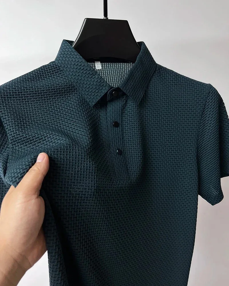 New fashionable men's clothing in 2025. Breathable ice silk jacquard short-sleeved  men's POLO shirt mens designer t shirt - Image 5
