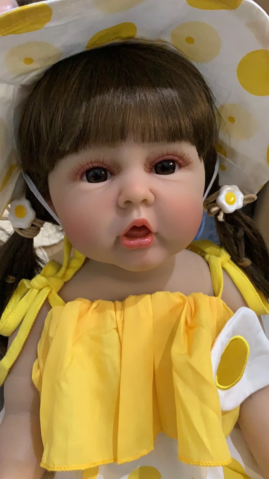 Soft Silicone Reborn Baby Brown Hair Girl Doll Toy Lifelike Realistic Princess Toddler 55 CM 22 Inch Bebe