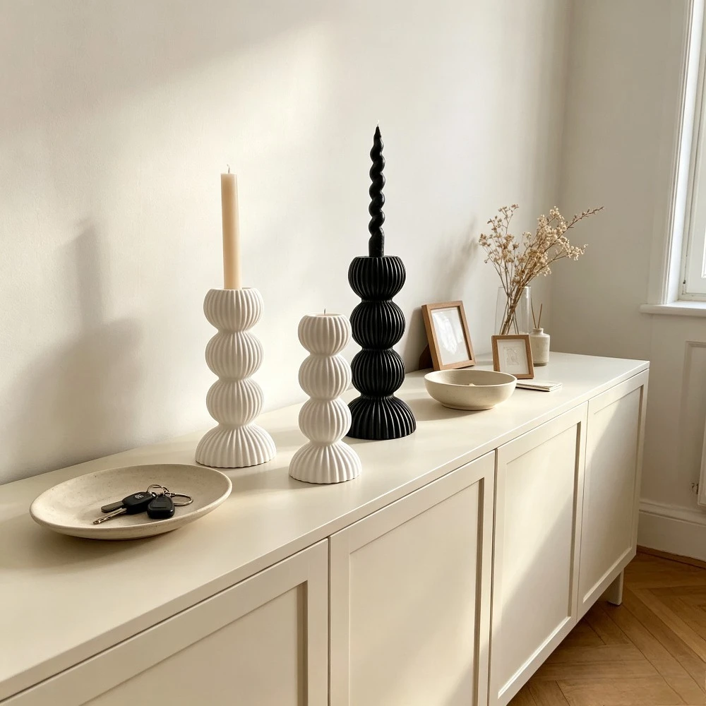 Stacked Ball Ceramic Candle Holders Modern Taper Candlestick Holder Black White Decorative Candle Stand Home Tabletop Decor
