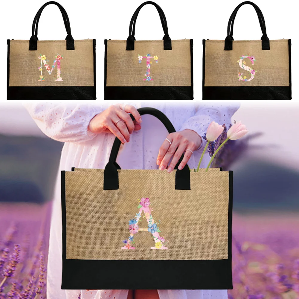

Linen Shopping Bag Pink Printing Series Reusable Eco-friendly Handbag Multiple Styles Large Capacity Casual Commuting Pouch
