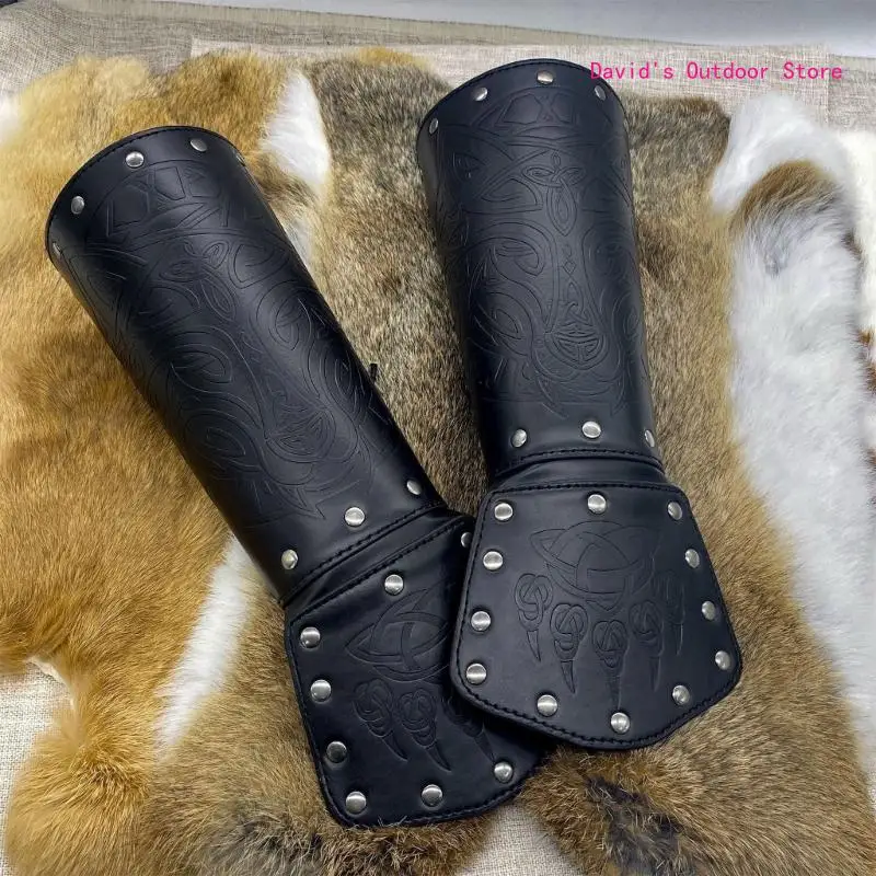 Adjustable Medieval Embossed Arm Bracers Vintage Faux Leather Knight Arm Gauntlets Wristband Leather Arm Guards X3UA