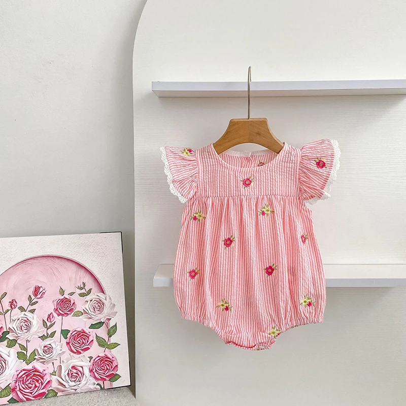 2026 Sommer 0-24M Baby Mädchen Flügelärmel Baumwolle Stickerei Baby Body 2-6 Jahre Süße Partykleider Schwesterkleidung – Detail 5