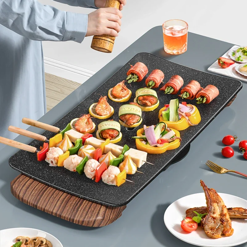 Social Party Grill Pan Low Smoke Ceramic Skewer BBQ Korean Iron Griddle Essential Household Barbecue Tool