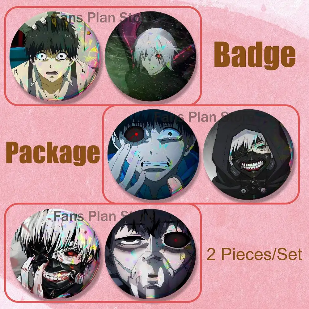 T-Tokyo K-Kaneki Ken 2-piece Set Enamel Pins Cartoon Anime Badge Fashion Jewelry Accessories Round Snap-in Brooch On Backpack