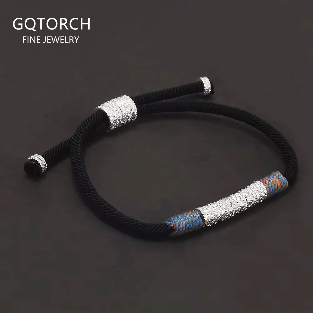 

999 Pure Silver Beaded Charms Tibetan Braided Rope Bracelet for Men Women Black Red Color Lucky Rope Wristband Vintage Jewelry