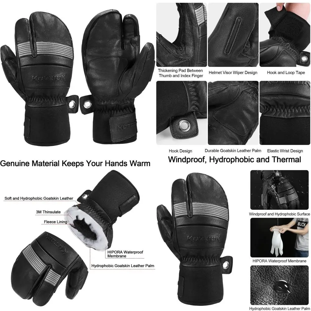 

Waterproof Goat Leather Ski Gloves with Membrane for Outdoor Winter Sports Activities