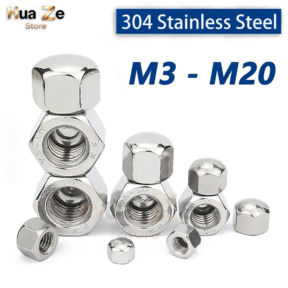 304 Stainless Steel Short Low Thin Hex Cap Acorn Nut M3 M4 M5 M6 M8 M10 M12 M14 M16 M20 Hexagon Cover Blind Nut M3 to M20