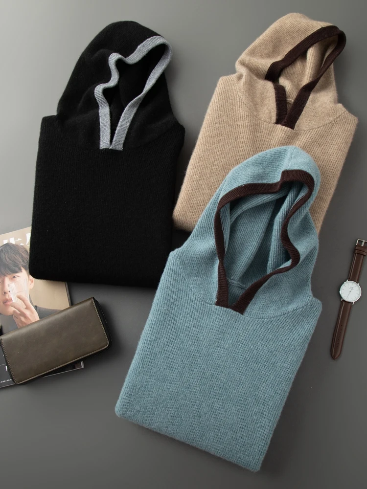 ANGEL automne hiver hommes pull en cachemire pull à capuche 100% cachemire tricots doux chaud confortable cachemire mâle vêtements hauts